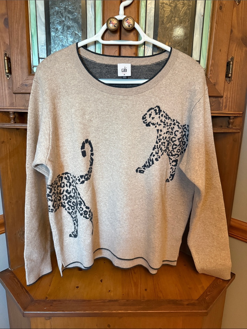 Cabi Cheetah Pullover Knit Sweater Beige Animal Print Wrap Size Medium